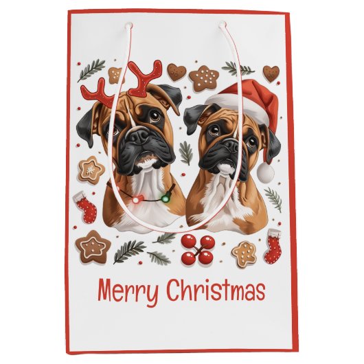 Vrolijke kerst Boxer Honden Medium Cadeauzakje (Voorkant)