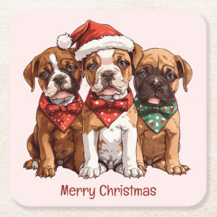 Vrolijke kerst Boxer Honden Vierkante Kartonnen Onderzetter