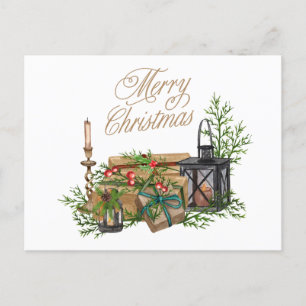 Vrolijke Kerst  Cadeaus, Decor en kaarsen Feestdagenkaart