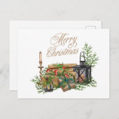 Vrolijke Kerst Cadeaus, Decor en kaarsen Feestdagenkaart (Voorkant / Achterkant)