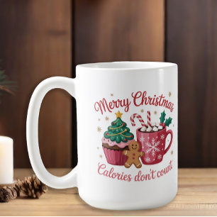 Vrolijke kerst calorieën tellen niet cacao cupcake koffiemok