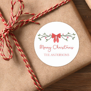 Vrolijke Kerst Chic Coquette Rode Boog Gepersonali Ronde Sticker