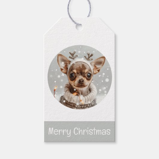 Vrolijke Kerst Chihuahua Rendier Hond Cadeaulabel (Voorkant)