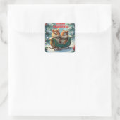 Vrolijke kerst chipmunks vierkante sticker (Tas)
