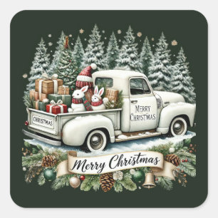 Vrolijke kerst Country truck Vierkante Sticker