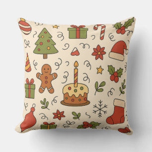 Vrolijke Kerst Doodle Patroon Kussen
