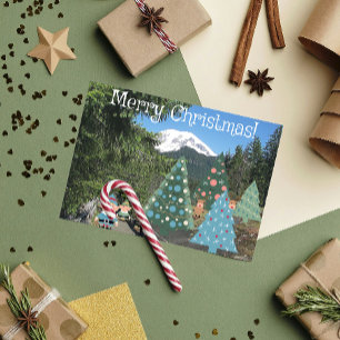 Vrolijke kerst elfen en versierde bomen feestdagen kaart