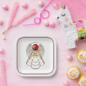 Vrolijke kerst engel rood/goud filigraan papieren bordje (Feest)