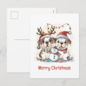 Vrolijke kerst Engelse Bulldogs Feestdagenkaart (Voorkant / Achterkant)