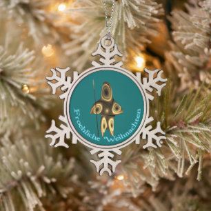 Vrolijke Kerst  - Fractale Inuit Jager Tin Sneeuwvlok Ornament