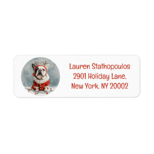 Vrolijke kerst Franse Bulldog Rendieren Hond Etiket