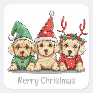 Vrolijke Kerst Gele Labrador Retriever Honden Vierkante Sticker