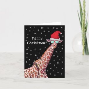 Vrolijke kerst Giraffe met Santa Hat Snowflakes Feestdagen Kaart