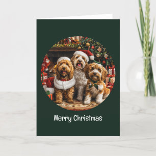 Vrolijke Kerst Goldendoodle Puppy Honden Feestdagen Kaart