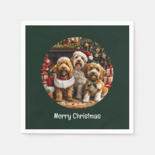 Vrolijke Kerst Goldendoodle Puppy Honden Servet