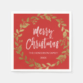 Vrolijke Kerst Gouden Folie Krans met Naam & Datum Servetten (Voorkant)