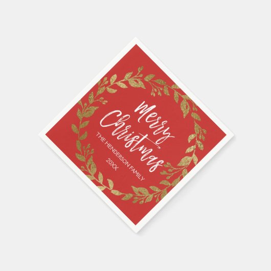 Vrolijke Kerst Gouden Folie Krans met Naam & Datum Servetten (Hoek)
