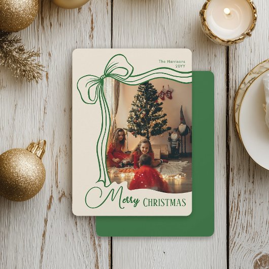 Vrolijke kerst grillige hand getrokken boog foto feestdagenkaart