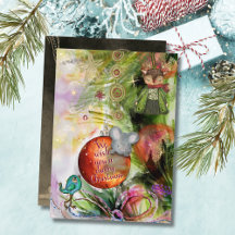 Vrolijke kerst grillige muis & vogel Kaart