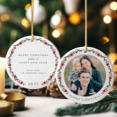 Vrolijke kerst Holly Botanische Foto Keramisch Ornament