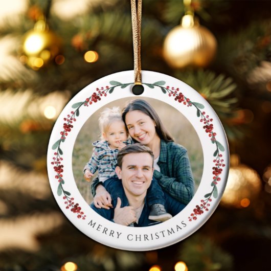 Vrolijke kerst Holly Botanische Foto Keramisch Ornament
