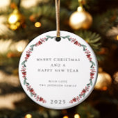 Vrolijke kerst Holly Botanische Foto Keramisch Ornament