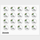 Vrolijke kerst hulst bladeren bessen ronde sticker (Vel)
