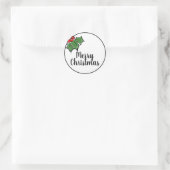 Vrolijke kerst hulst bladeren bessen ronde sticker (Tas)