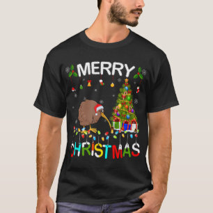 Vrolijke Kerst Kiwi Kerstman Hoed Lichten Xmas Kiw T-shirt