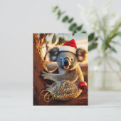 Vrolijke Kerst Koala zit in Gumtree Briefkaart (Staand voorkant)