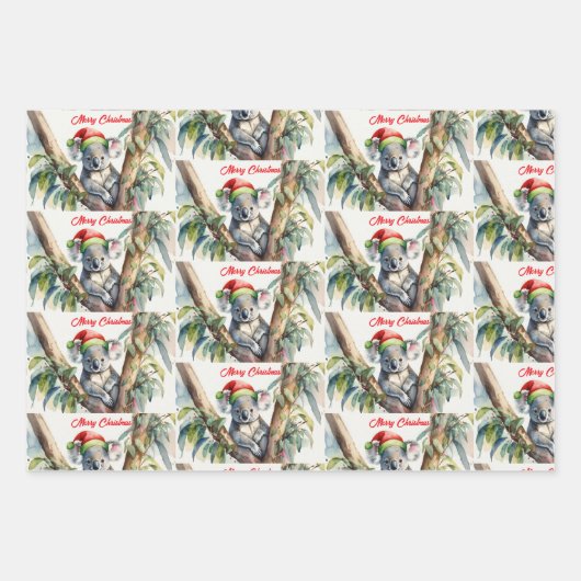 Vrolijke Kerst Koala zit in Gumtree Inpakpapier Vel (Voorkant 3)