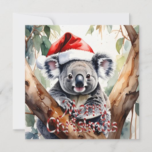 Vrolijke Kerst Koala zit in Gumtree Kaart (Voorkant)