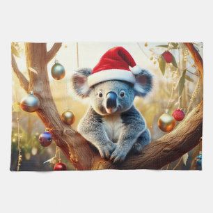 Vrolijke Kerst Koala zit in Gumtree Theedoek
