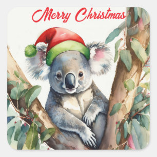 Vrolijke Kerst Koala zit in Gumtree Vierkante Sticker