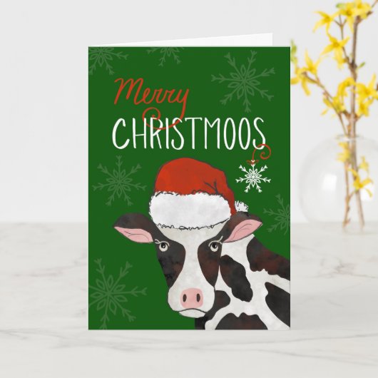 Vrolijke kerst Koe met Santa Hat Kaart (Gele Bloem)
