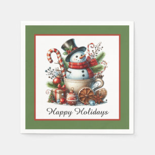 Vrolijke kerst koffie sneeuwpop Papieren servetten