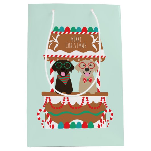 Vrolijke Kerst Labrador Retriever Honden Medium Cadeauzakje (Voorkant)