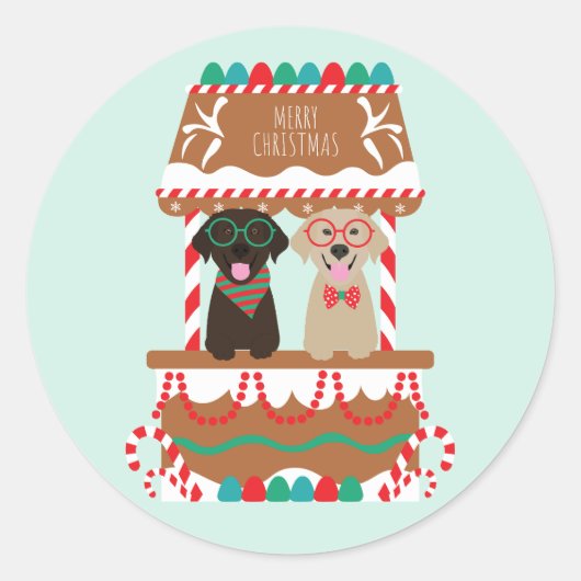 Vrolijke Kerst Labrador Retriever Honden Ronde Sticker (Voorkant)