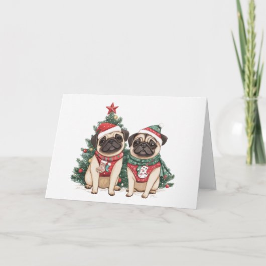Vrolijke kerst Pug Dogs Feestdagen Kaart (Voorkant)