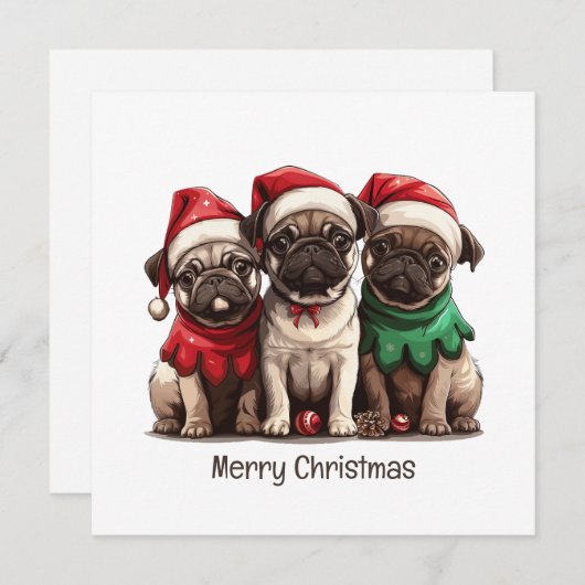 Vrolijke kerst Pug Dogs Feestdagenkaart (Voorkant / Achterkant)