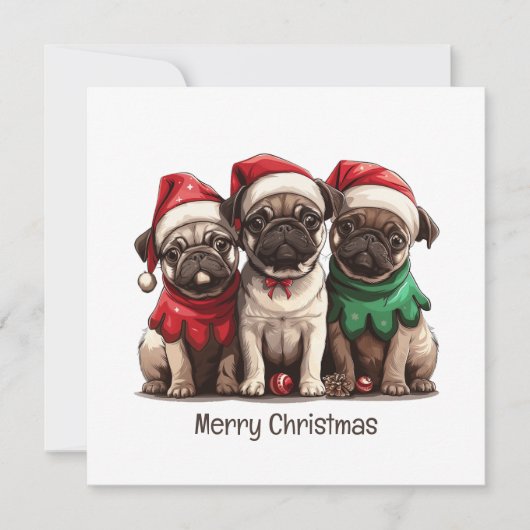 Vrolijke kerst Pug Dogs Feestdagenkaart (Voorkant)