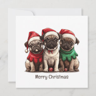 Vrolijke kerst Pug Dogs Feestdagenkaart
