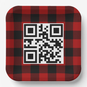 Vrolijke kerst QR-code op Buffalo Plaid Papieren Bordje