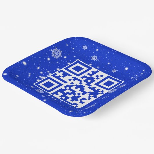 Vrolijke kerst QR-code op sneeuwvlokken Papieren Bordje (Gebogen)