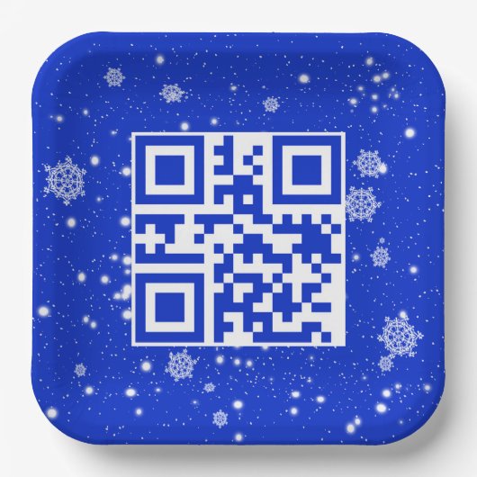 Vrolijke kerst QR-code op sneeuwvlokken Papieren Bordje (Voorkant)