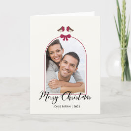 Vrolijke kerst Robins en Red Bow Arched Feestdagen Kaart