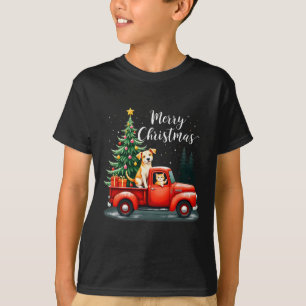 Vrolijke kerst rode vrachtwagen met hond en verste t-shirt