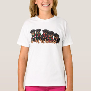 Vrolijke Kerst Rottweiler Puppies Met Sjaal T-shirt