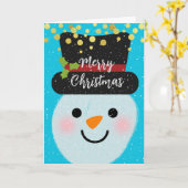 Vrolijke kerst Schattigee sneeuwman in de winter Kaart (Gele Bloem)