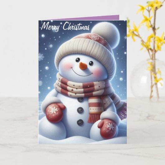 Vrolijke kerst Schattigee sneeuwman Kaart (Gele Bloem)